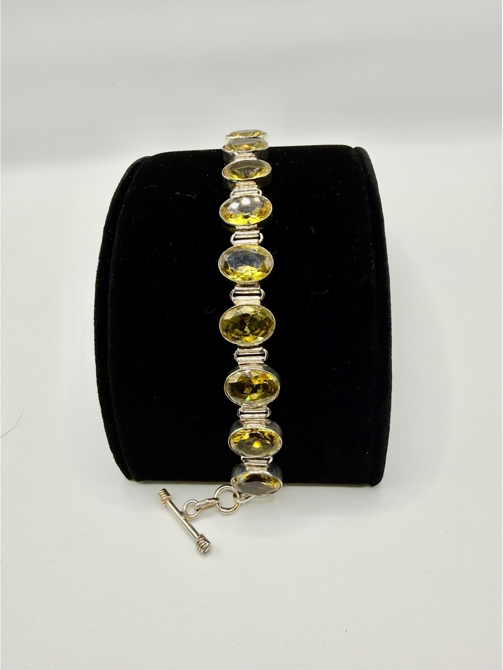 925 Silver Link Bracelet With Oval-Cut Yellow Gemstones